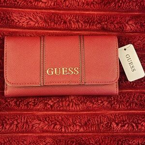 Guess Red Trifold Wallet with Gold Logo Accent